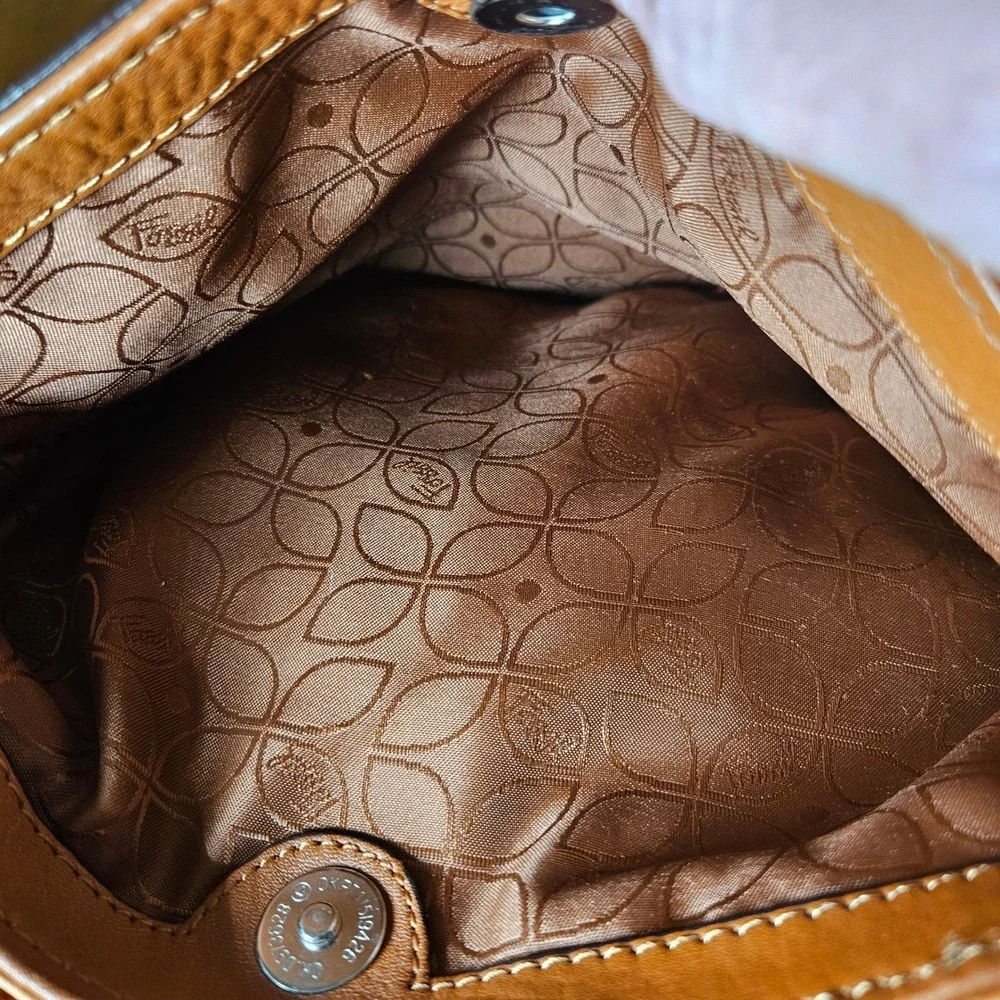 Fossil Brown Leather Satchel Handbag Crossbody Bag Purse Key Accent‎